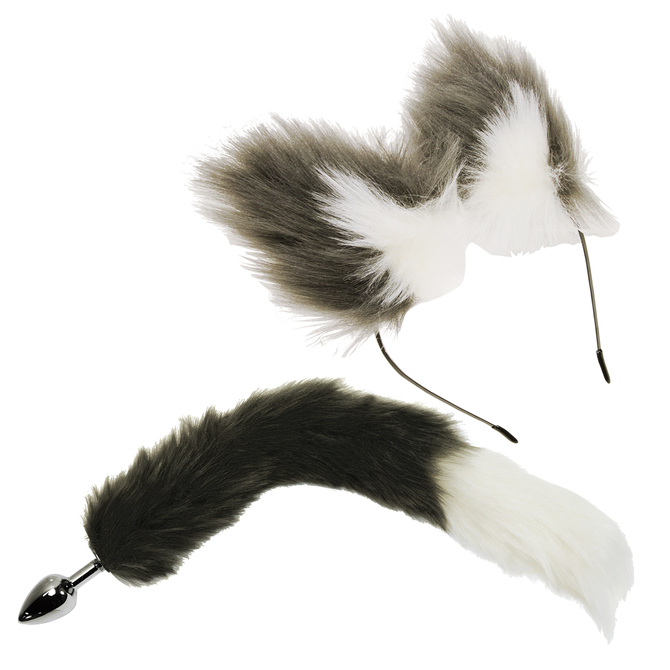 Furry Kemonomimi Ears and Animal Tail Butt Plug Gray - Adult Loving