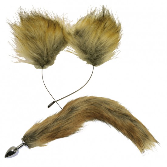 Furry Kemonomimi Ears and Animal Tail Butt Plug Brown